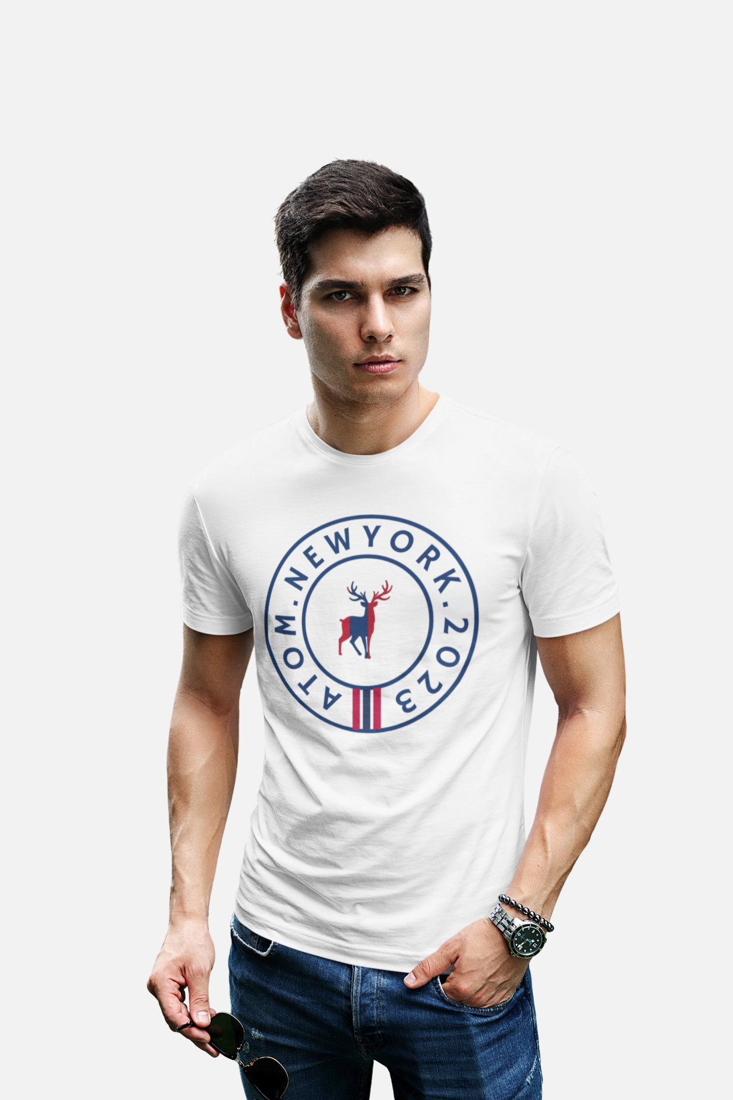 ATOM Signature New York 2023 Iconic Stripes White T-Shirt For Men