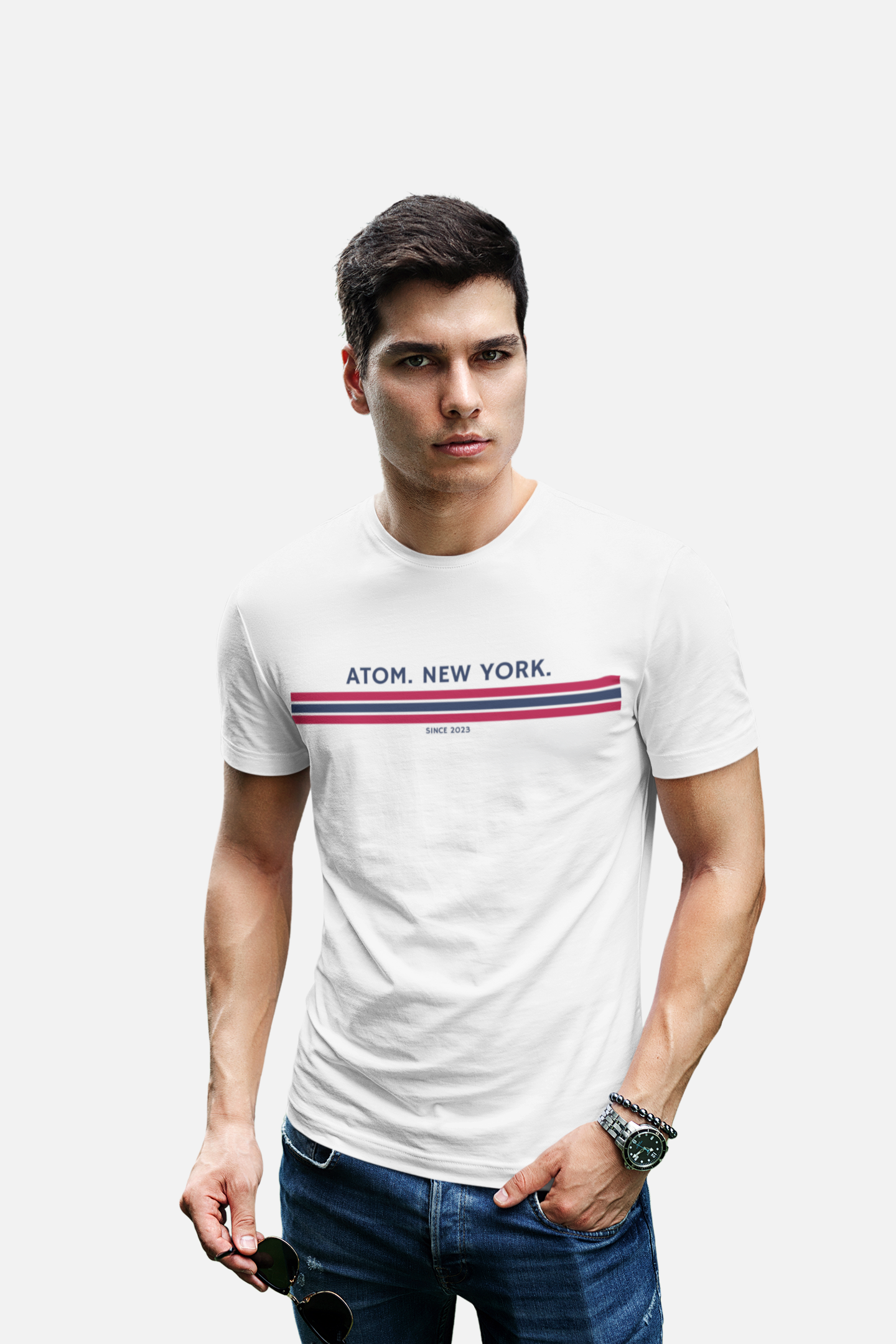 ATOM Signature New York Iconic Stripes White T-Shirt For Men