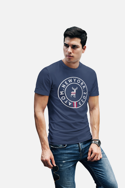 ATOM Signature New York Brand Patch Navy Blue T-Shirt For Men