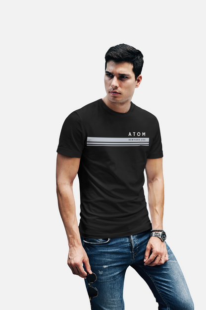 ATOM Signature New York USA Stripes Black T-Shirt For Men