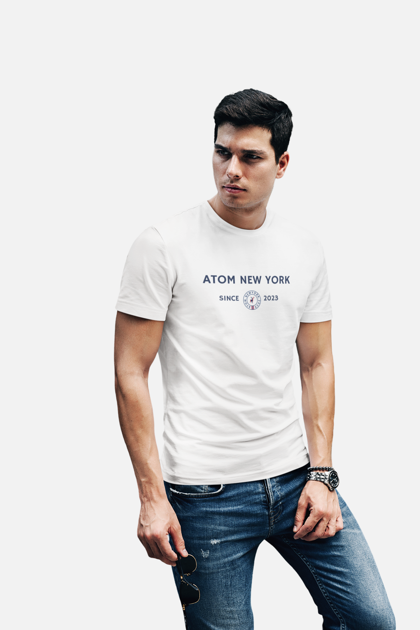 ATOM Signature New York Brand White T-Shirt For Men