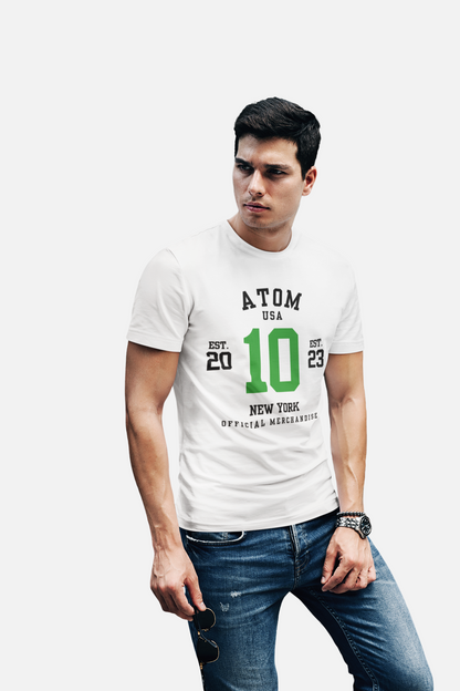 ATOM Signature Green No 10 White T-Shirt For Men