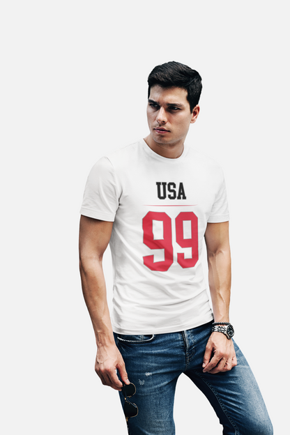 ATOM Signature USA Red No 99 White T-Shirt For Men