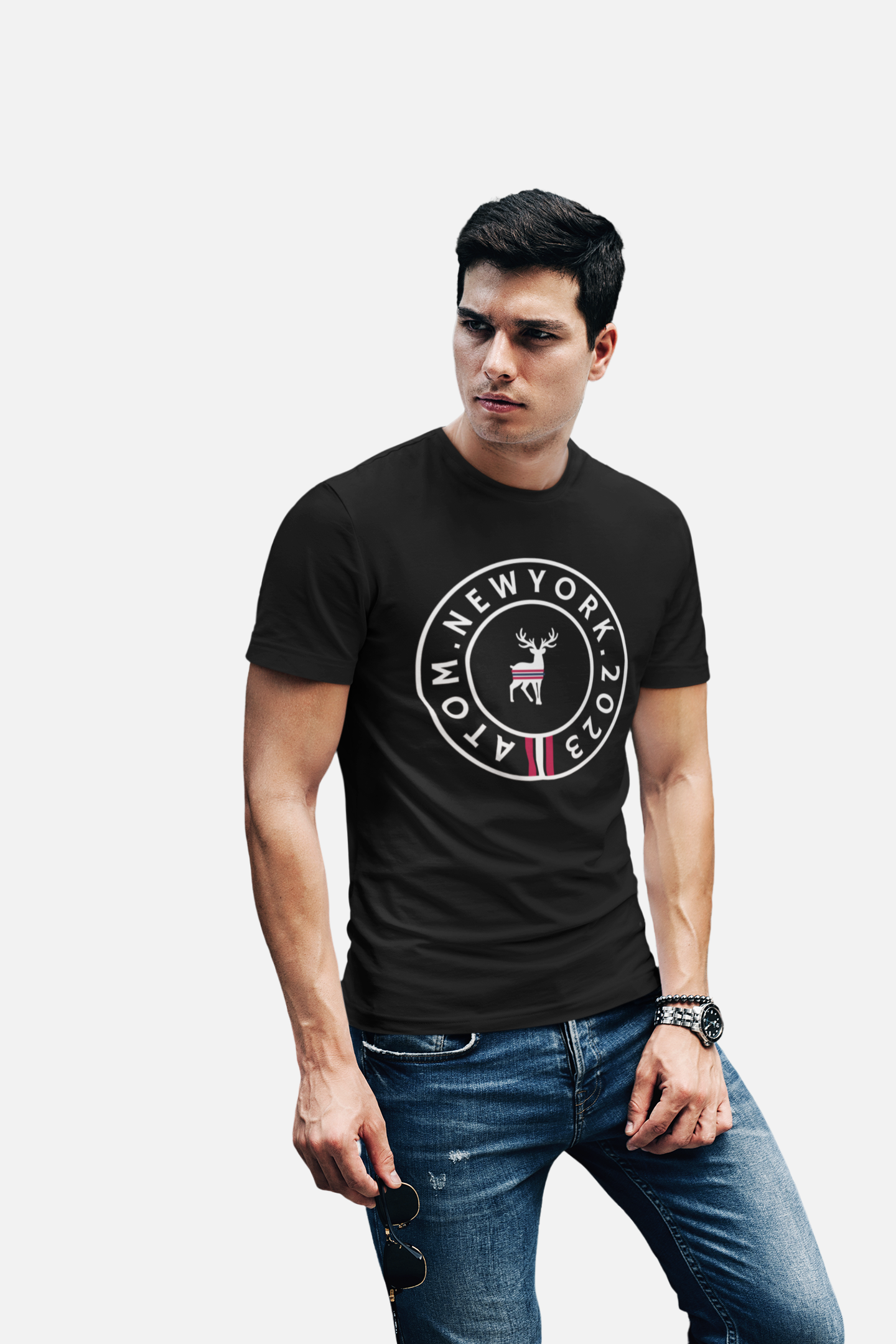 ATOM Signature New York 2023 Iconic Stripes Black T-Shirt For Men