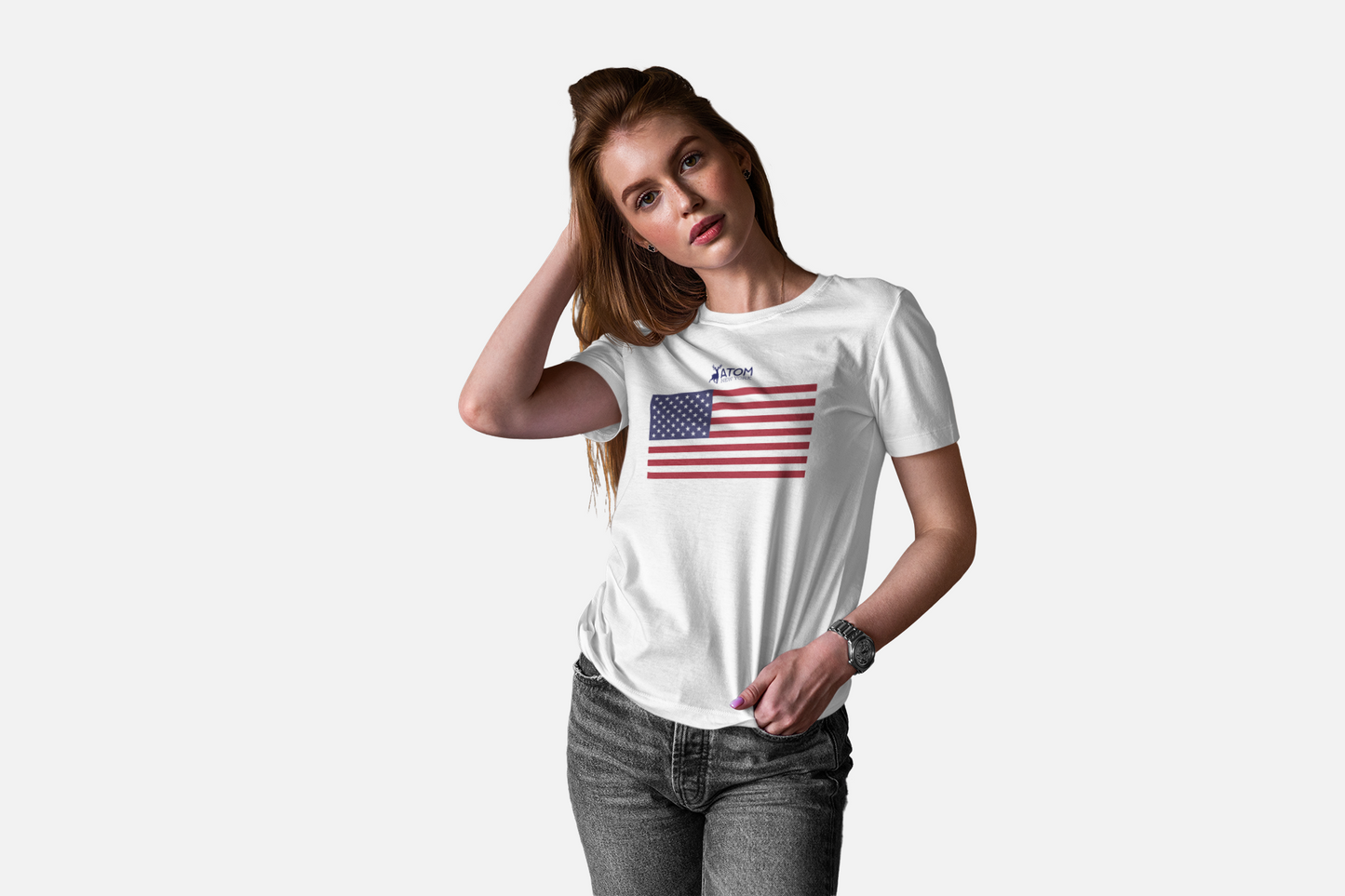 ATOM Signature American Flag White T-Shirt For Women