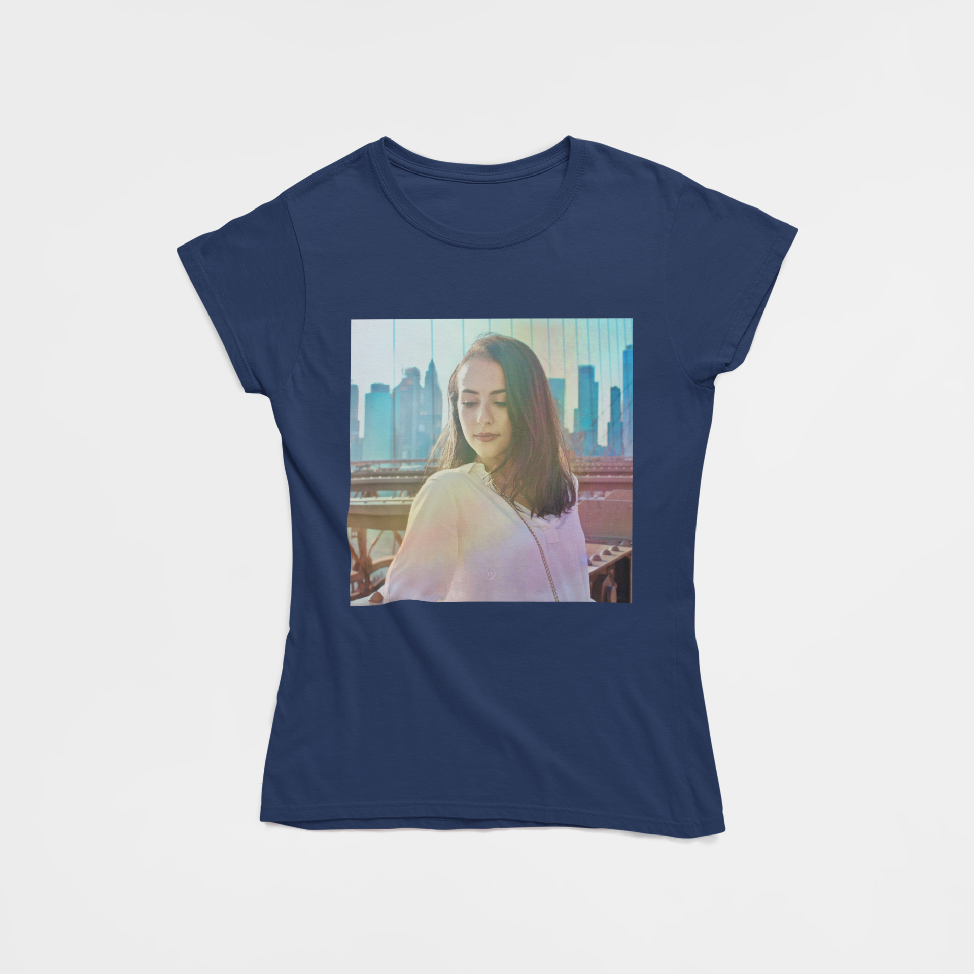 NewYork Funky Print Navy Blue Round Neck T-Shirt for Women. 