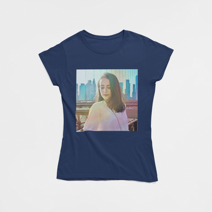 NewYork Funky Print Navy Blue Round Neck T-Shirt for Women. 