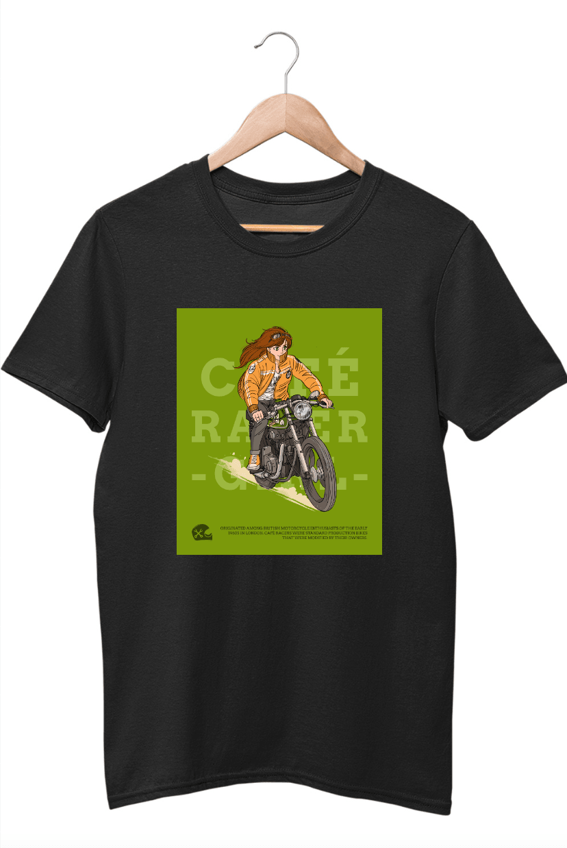 Cafe Racer Girl Anime Black T-Shirt - ATOM