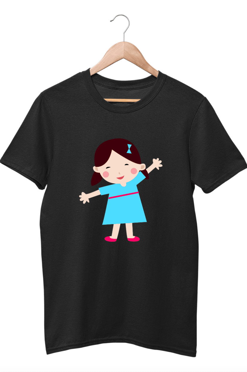 Kids Figures Happy Girl Black T-Shirt - ATOM