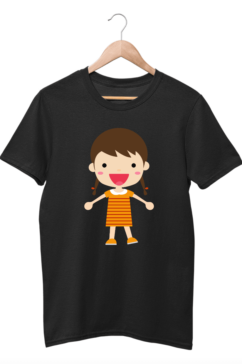 Kids Figures Girl With Two Ponies Black T-Shirt - ATOM
