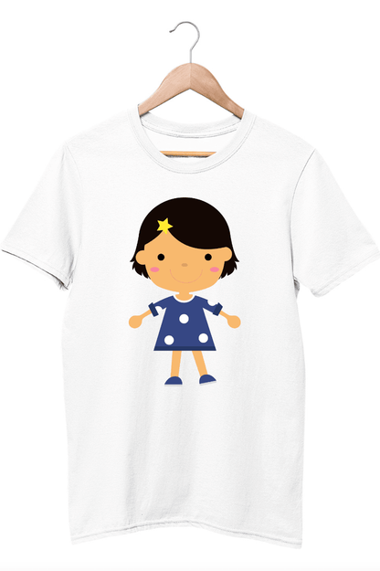 Kids Figures Blue Dress Girl White T-Shirt - ATOM