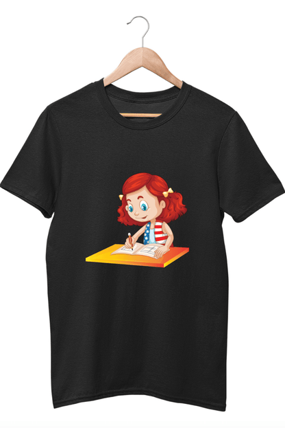 Kids Figures Girl Studying Black T-Shirt - ATOM