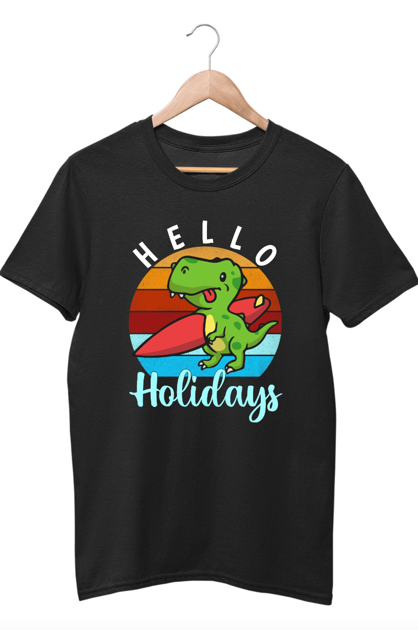 Hello Holidays Black T-Shirt For Boys - ATOM