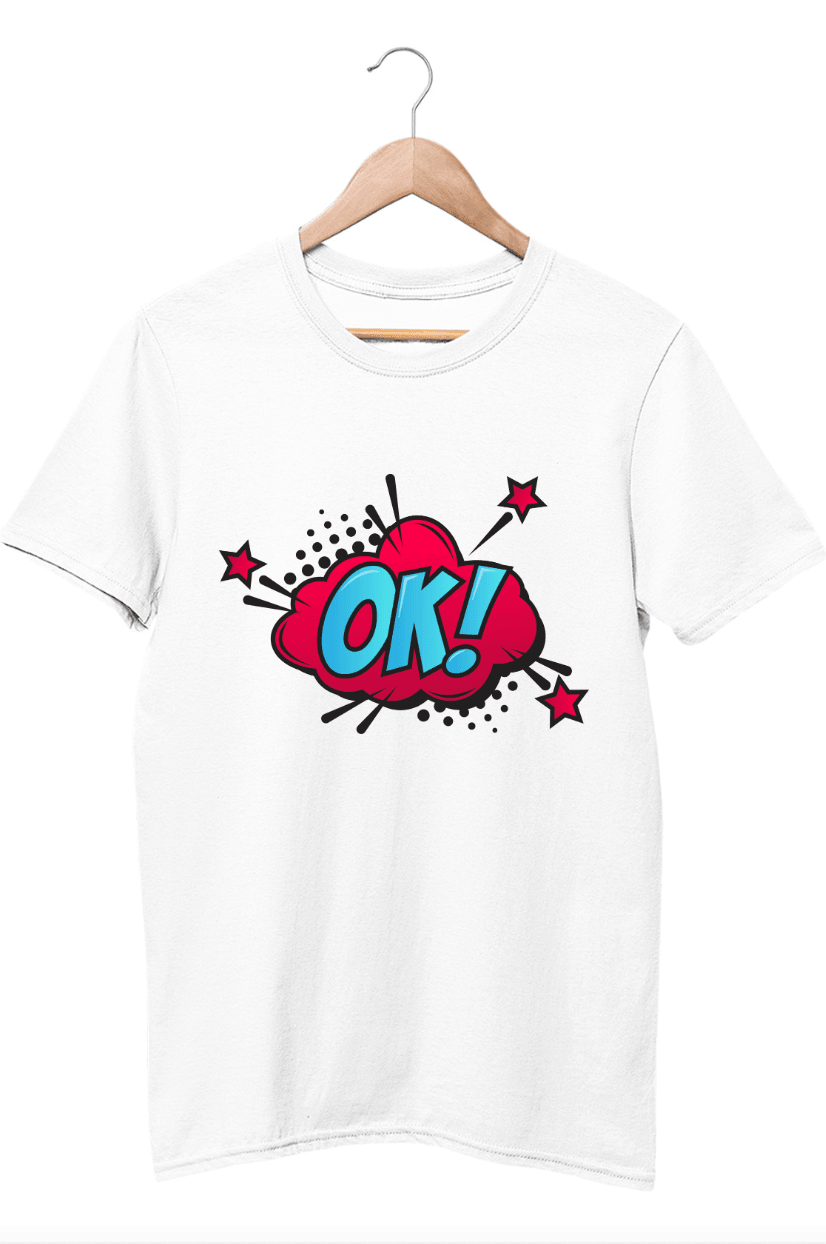 Comic Expression OK White T-Shirt For Boys - ATOM