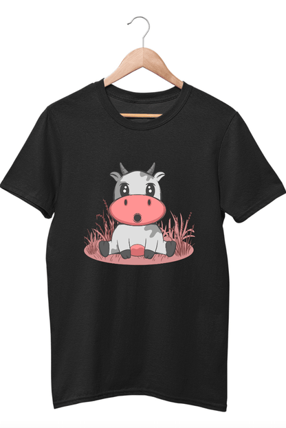 Surprised Cow Black T-Shirt For Boys - ATOM