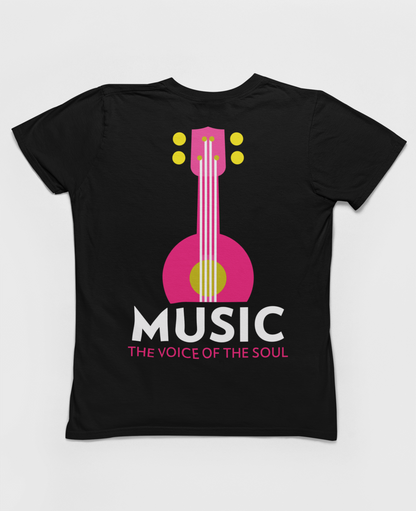 Music The Voice Of The Soul Back Graphic Black T-Shirt For Women