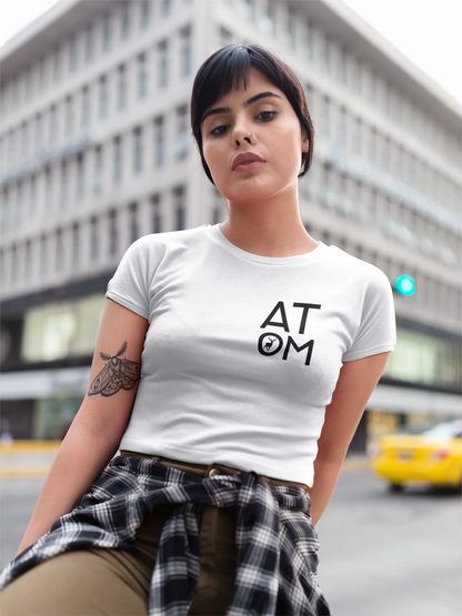 ATOM Signature Stacked Logo Pocket Size White Crop Top For Women - ATOM