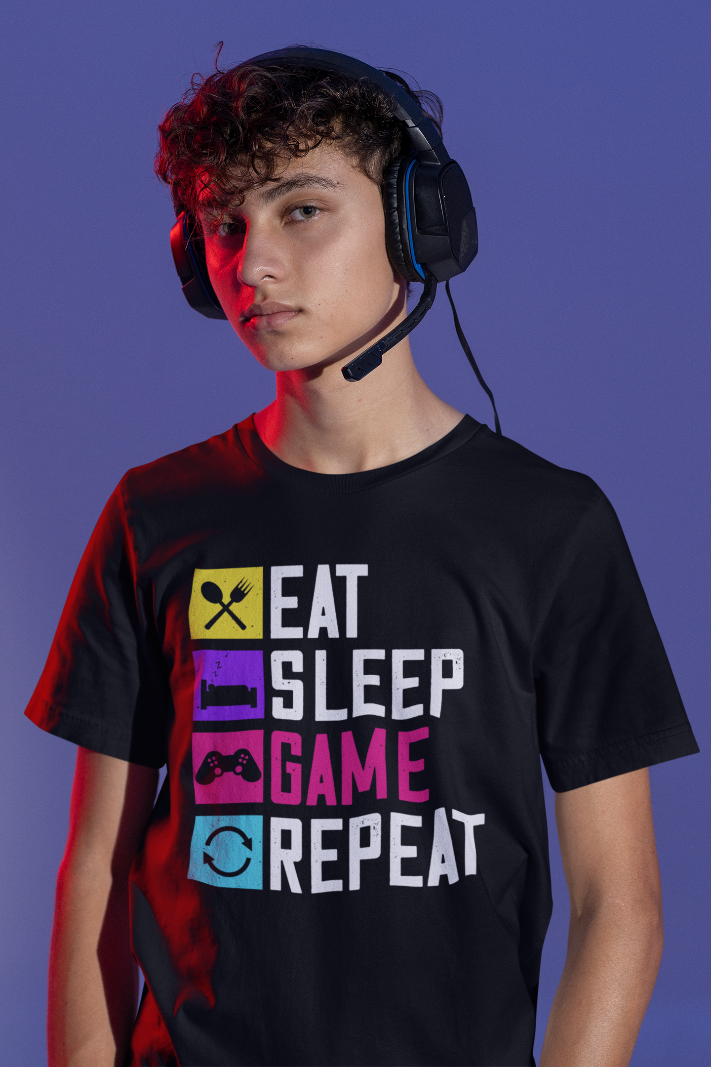 Eat Sleep Game Repeat Black T-Shirt For Men