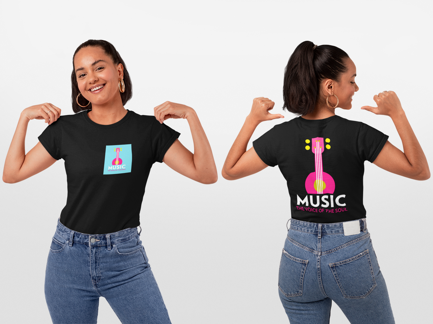 Music The Voice Of The Soul Back Graphic Black T-Shirt For Women