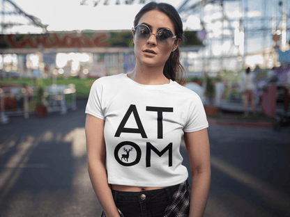 ATOM Signature Stacked Logo White Crop Top For Women - ATOM