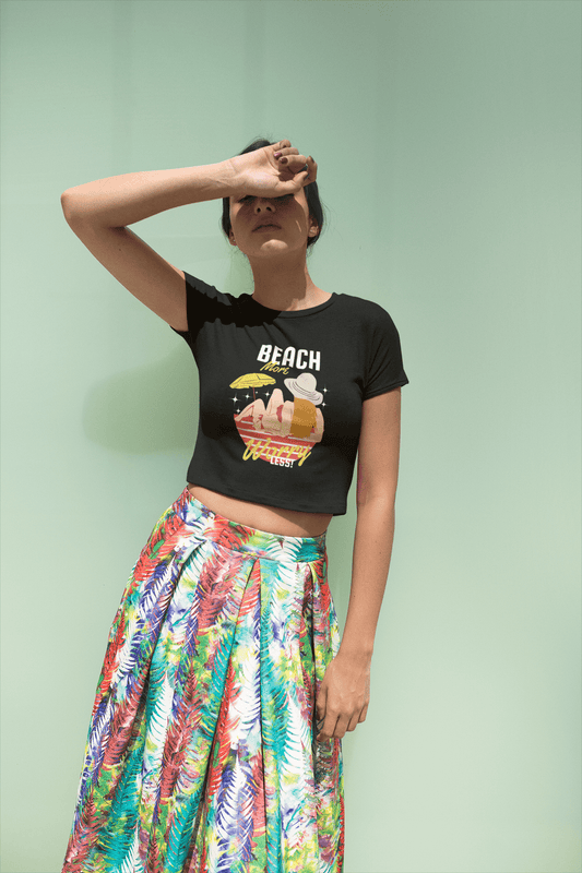 Beach More Worry Less Black Crop Top For Women - ATOM