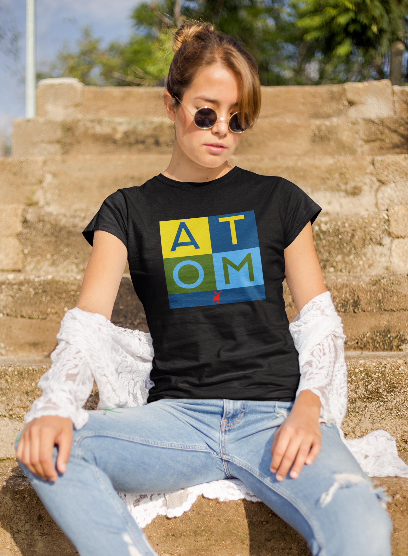ATOM Signature Color Box Black T-Shirt for Women. 