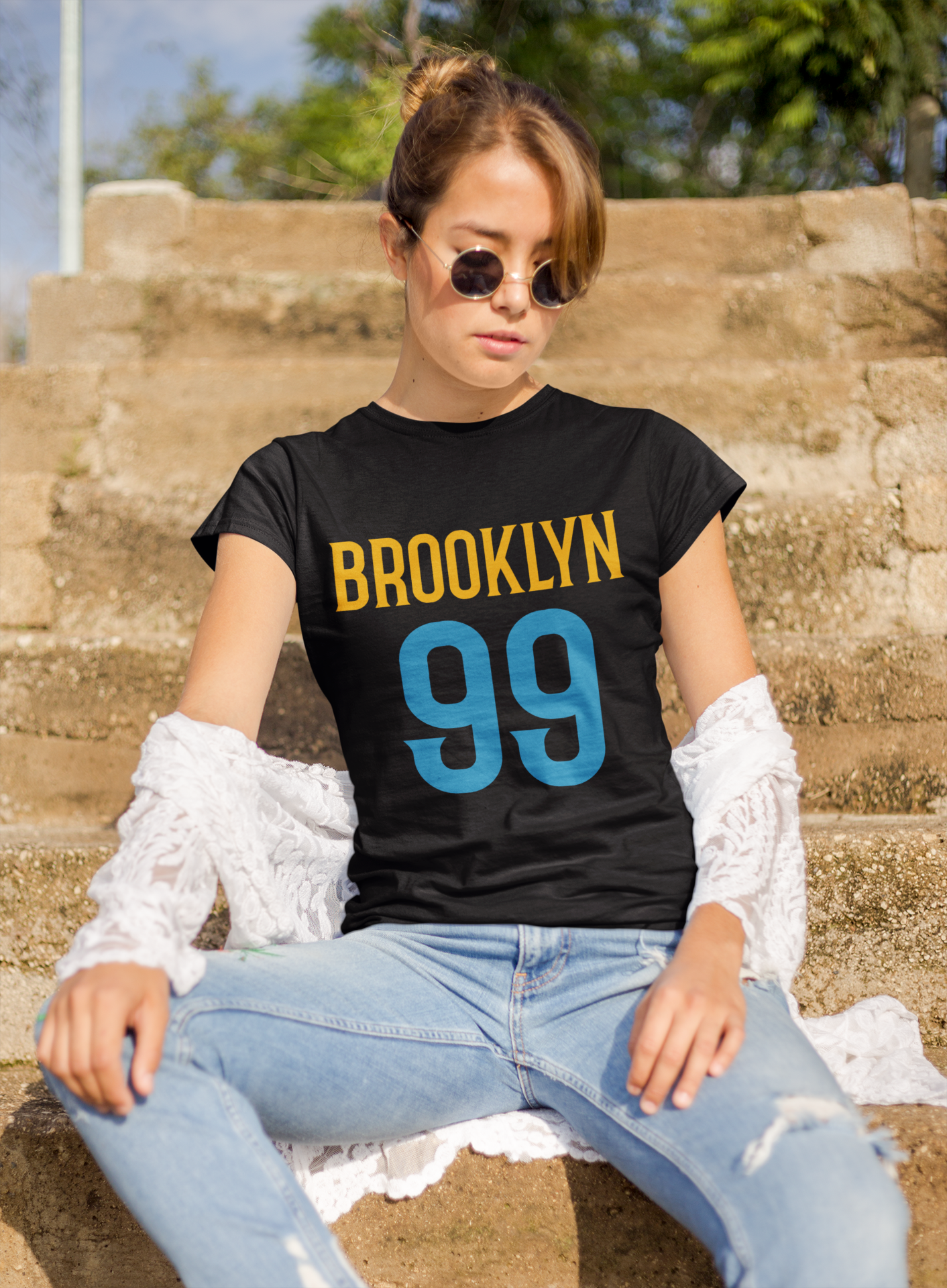 Brooklyn 99 Black Round Neck T-Shirt for Women. 