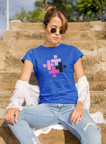 Abstract Art Royal Blue Round Neck T-Shirt for Women. 
