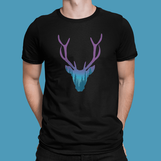 Deer Head Black T-Shirt For Men - ATOM