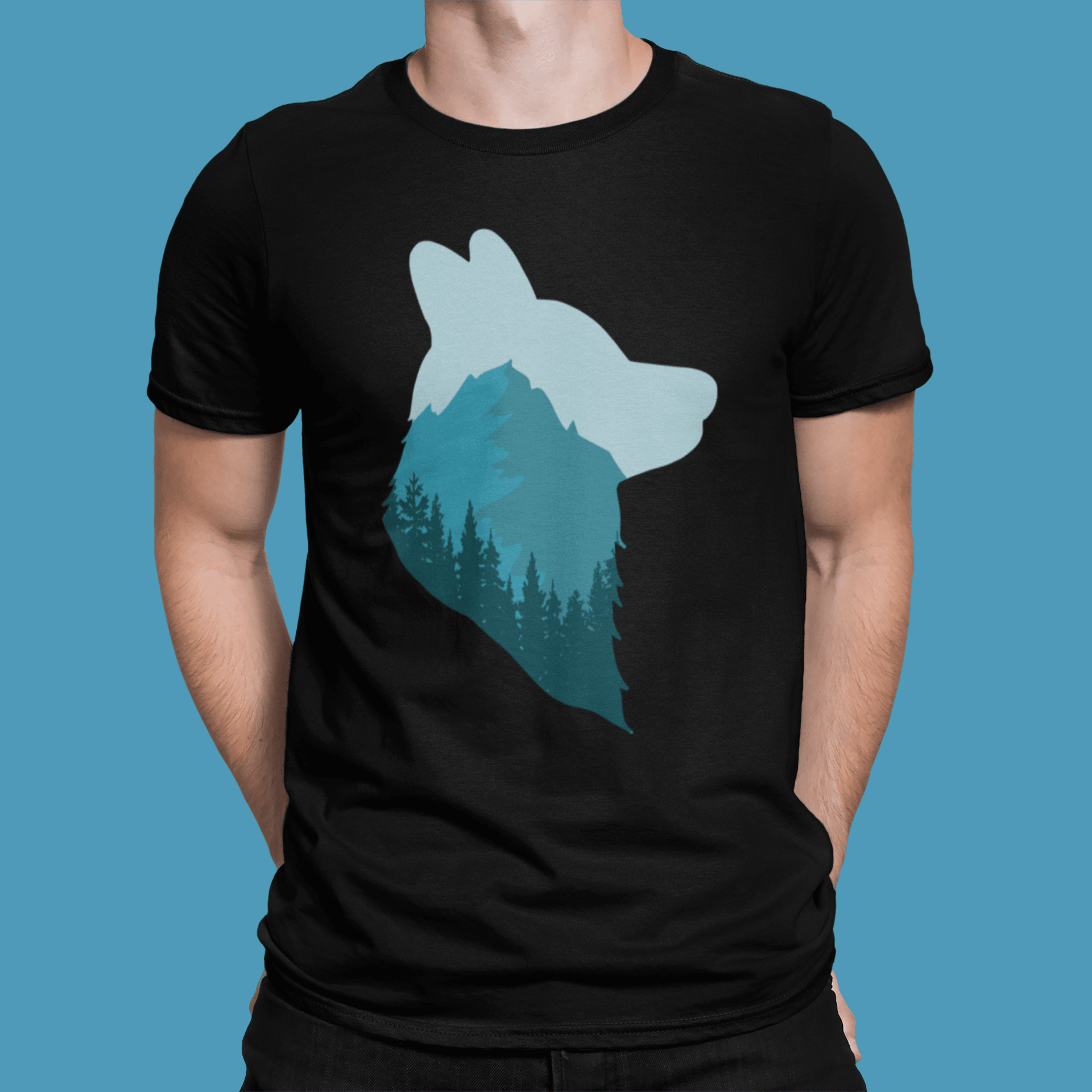 Wolf Black T-Shirt For Men - ATOM