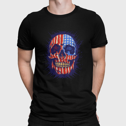 American Skeleton Black Round Neck T-Shirt for Men.