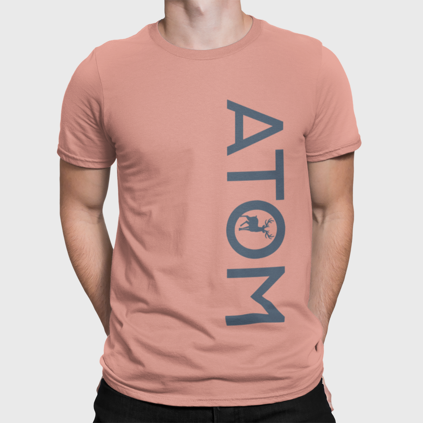 ATOM Signature Vertical Logo Peach Round Neck T-Shirt for Men.