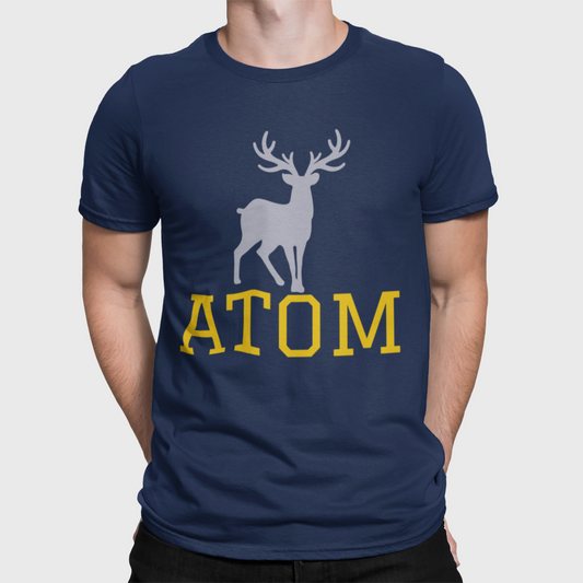 ATOM Signature College Font Navy Blue Round Neck T-Shirt for Men.