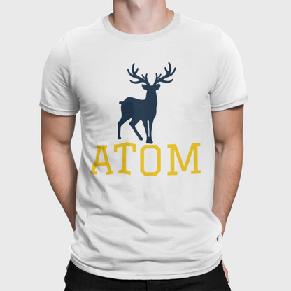 ATOM Signature College Font White Round Neck T-Shirt for Men.
