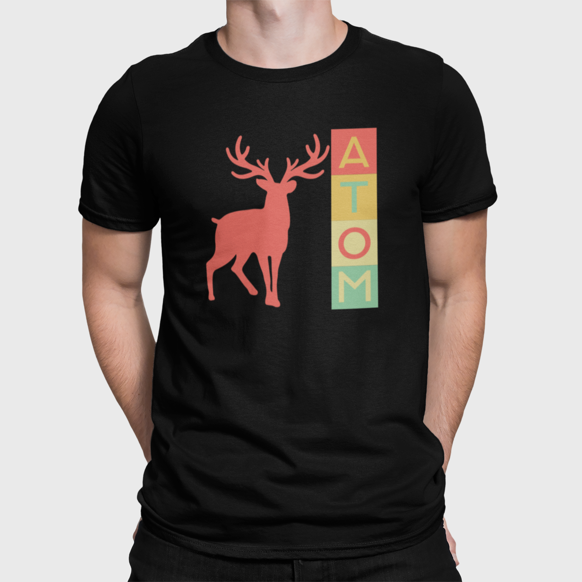 ATOM Signature Vertical Box Coloured Black Round Neck T-Shirt for Men.