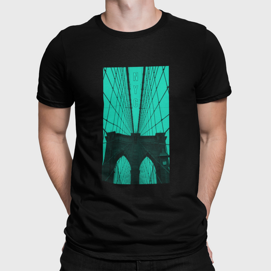 New York Black Round Neck T-Shirt for Men. 