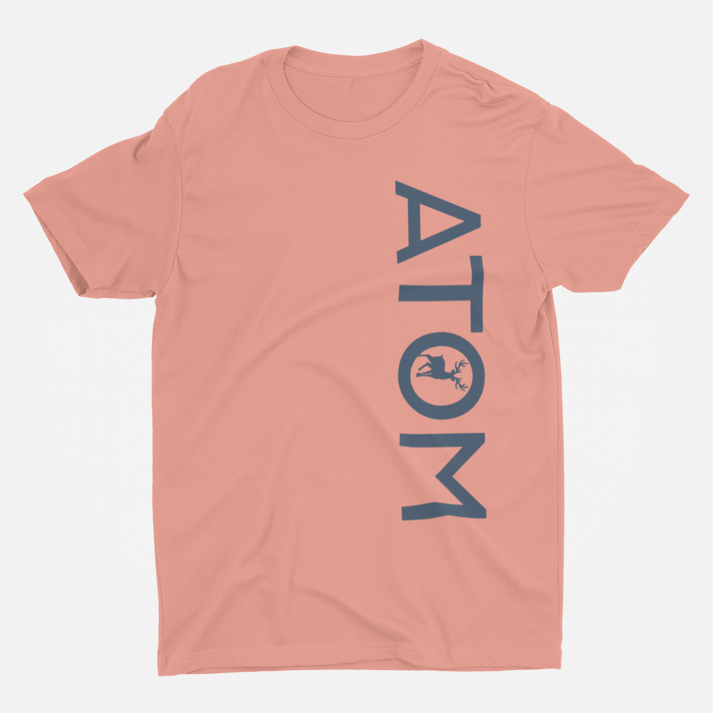 ATOM Signature Vertical Logo Peach Round Neck T-Shirt for Men.