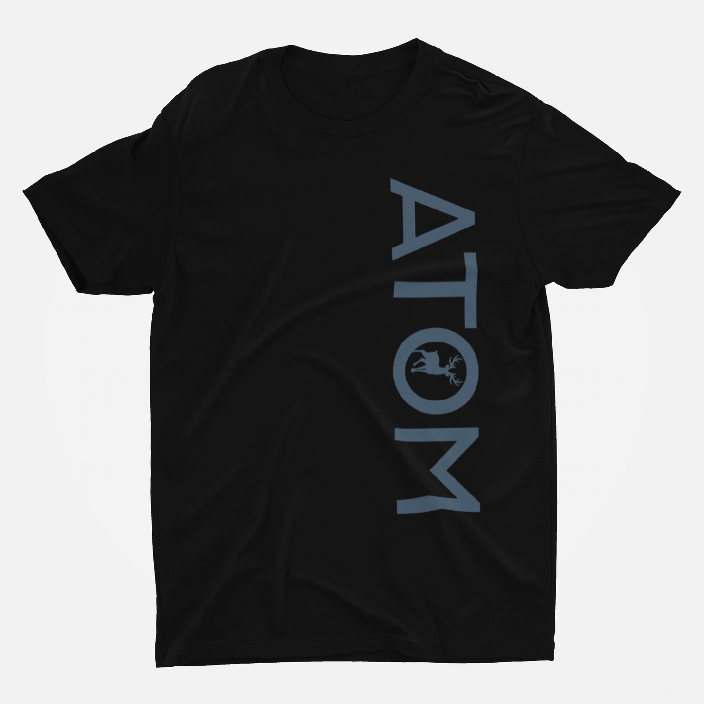 ATOM Signature Vertical Logo Black Round Neck T-Shirt for Men.