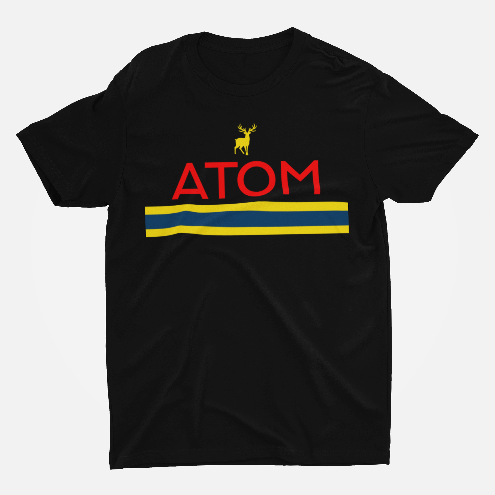 ATOM Signature Stripe Black Round Neck T-Shirt for Men.