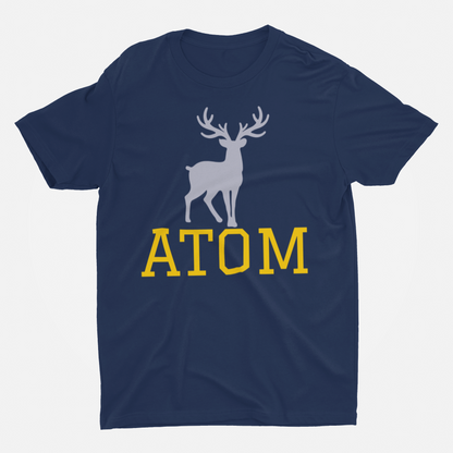 ATOM Signature College Font Navy Blue Round Neck T-Shirt for Men.