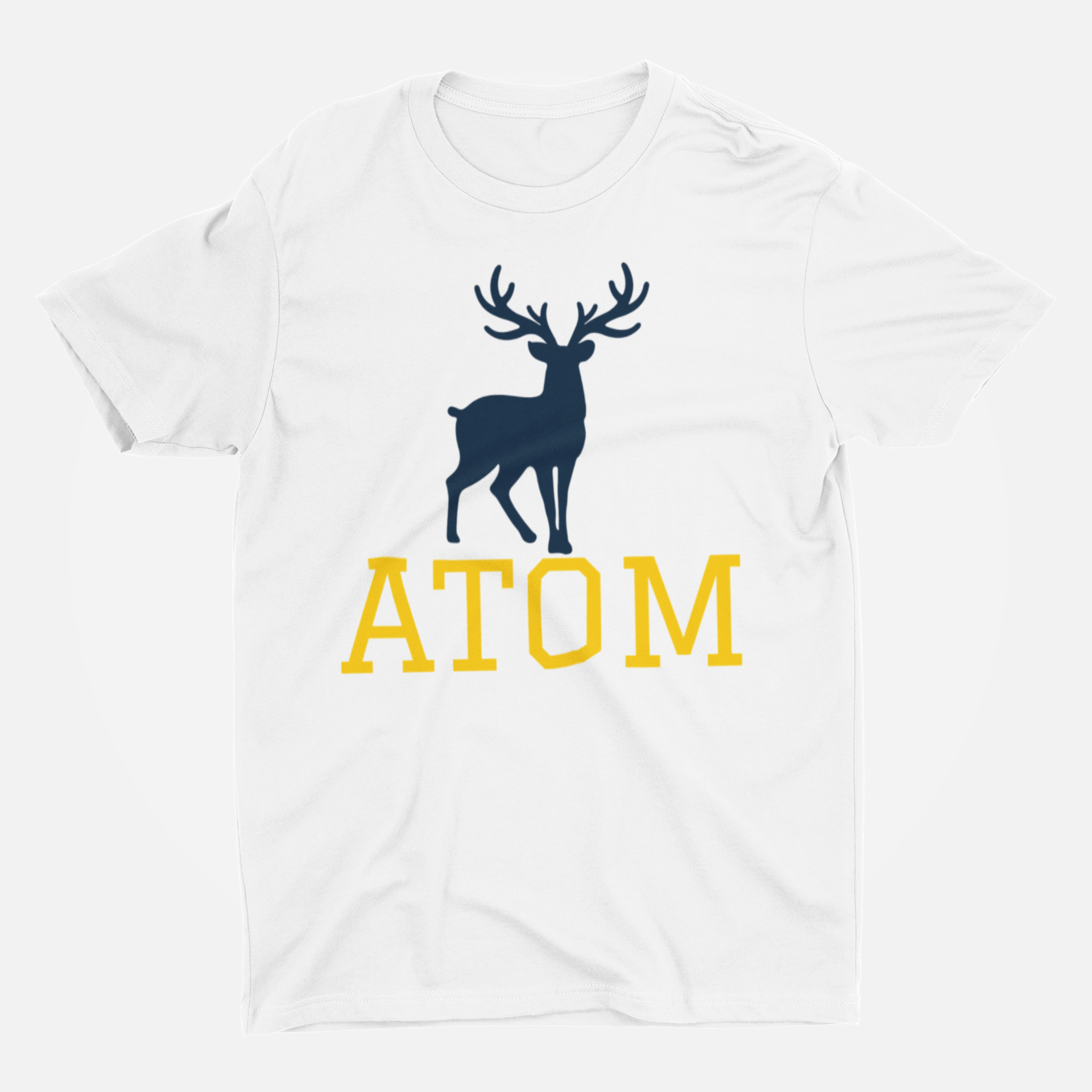ATOM Signature College Font White Round Neck T-Shirt for Men.
