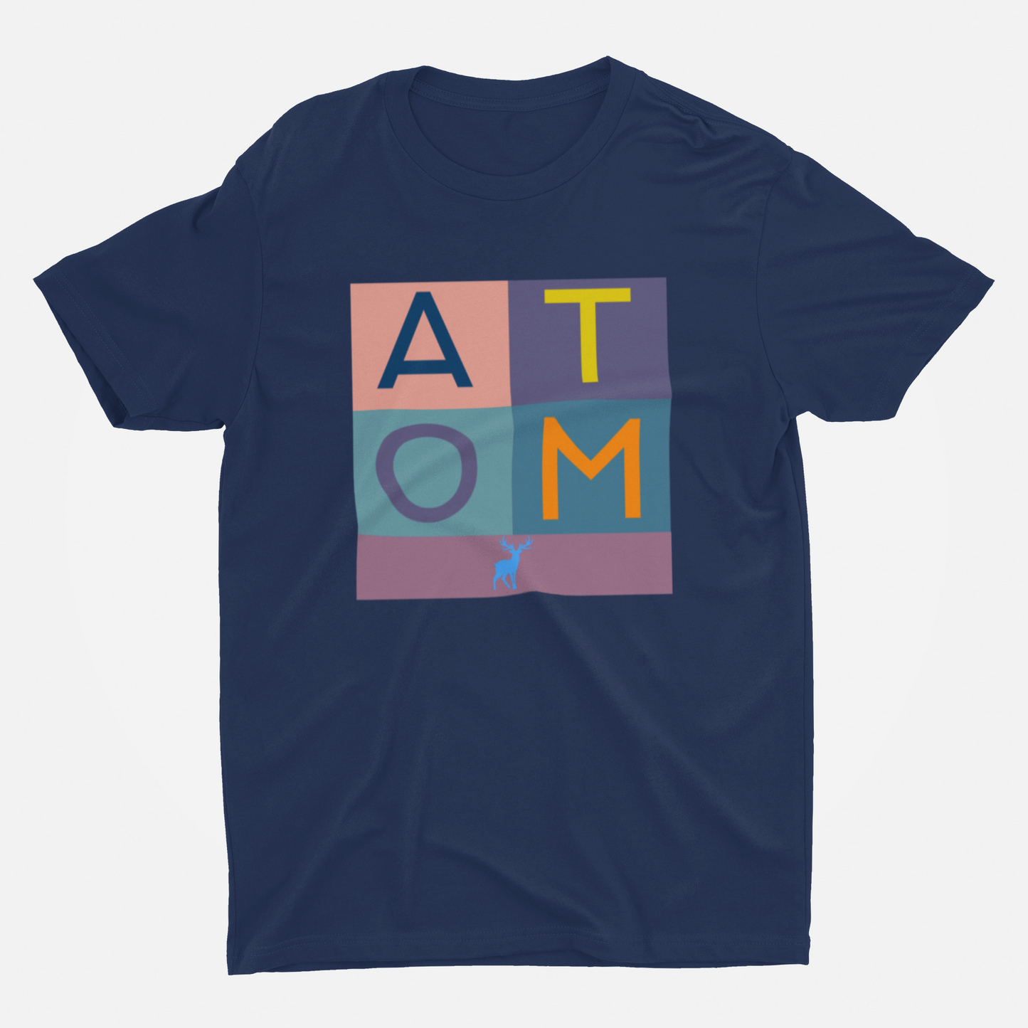 ATOM Signature English Color Box Navy Blue Round Neck T-Shirt for Men.