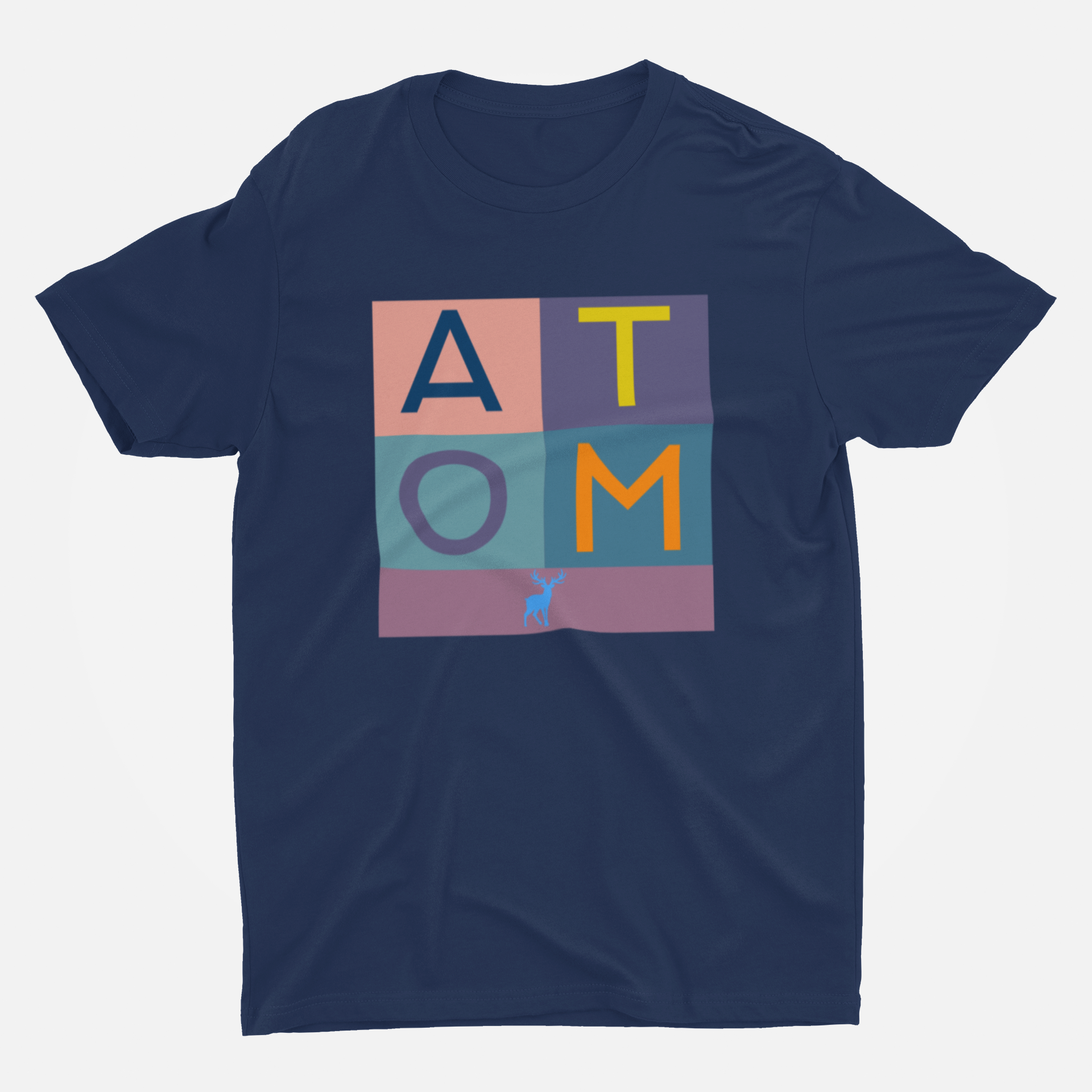 ATOM Signature English Color Box Navy Blue Round Neck T-Shirt for Men.