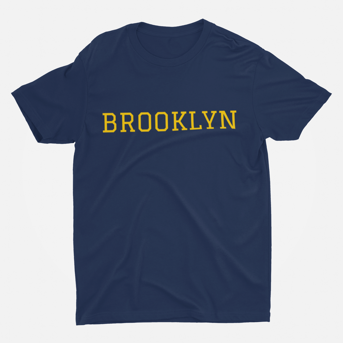 Brooklyn Yellow Font Navy Blue Round Neck T-Shirt for Men. 