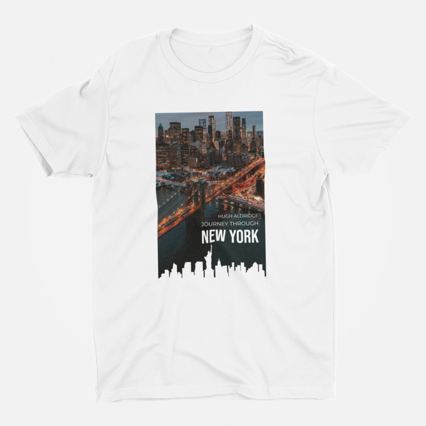 Journey Through New York White Round Neck T-Shirt for Men. 