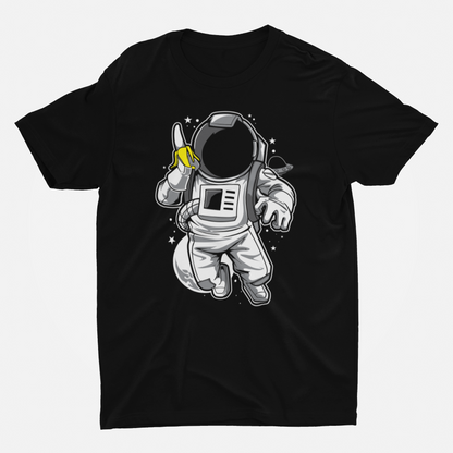 Astronaut Banana Black Round Neck T-Shirt for Men.