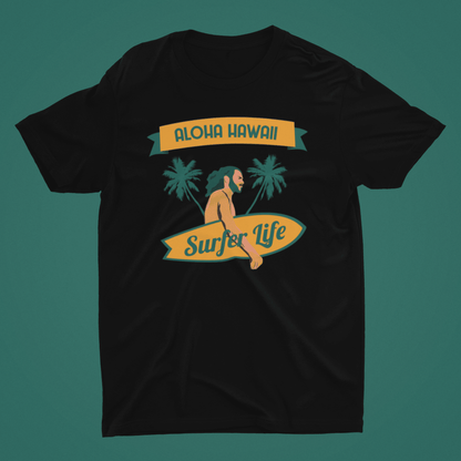 Aloha Hawaii Surfer Life Black T-Shirt For Men - ATOM