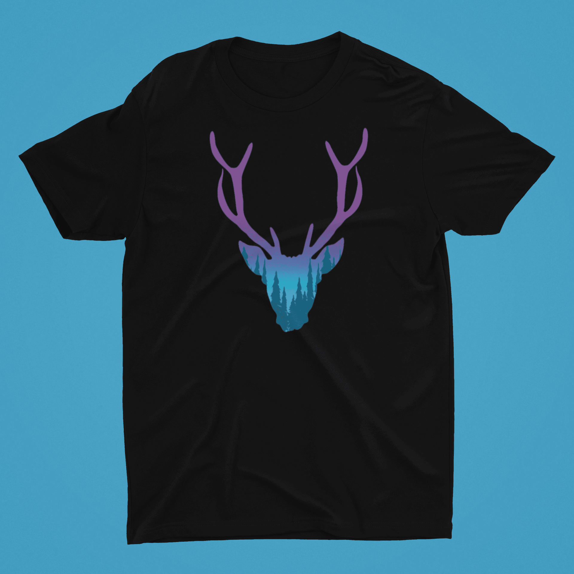 Deer Head Black T-Shirt For Men - ATOM