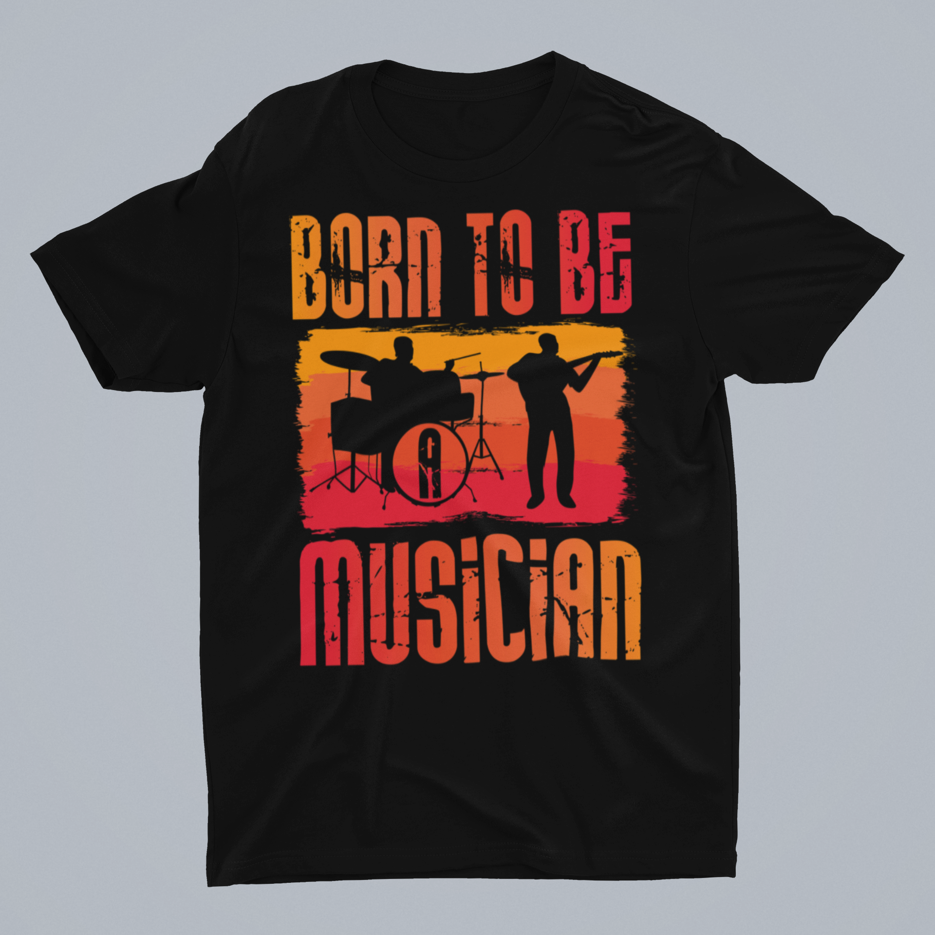Born To Be A Musician Black Round Neck T-Shirt for Men