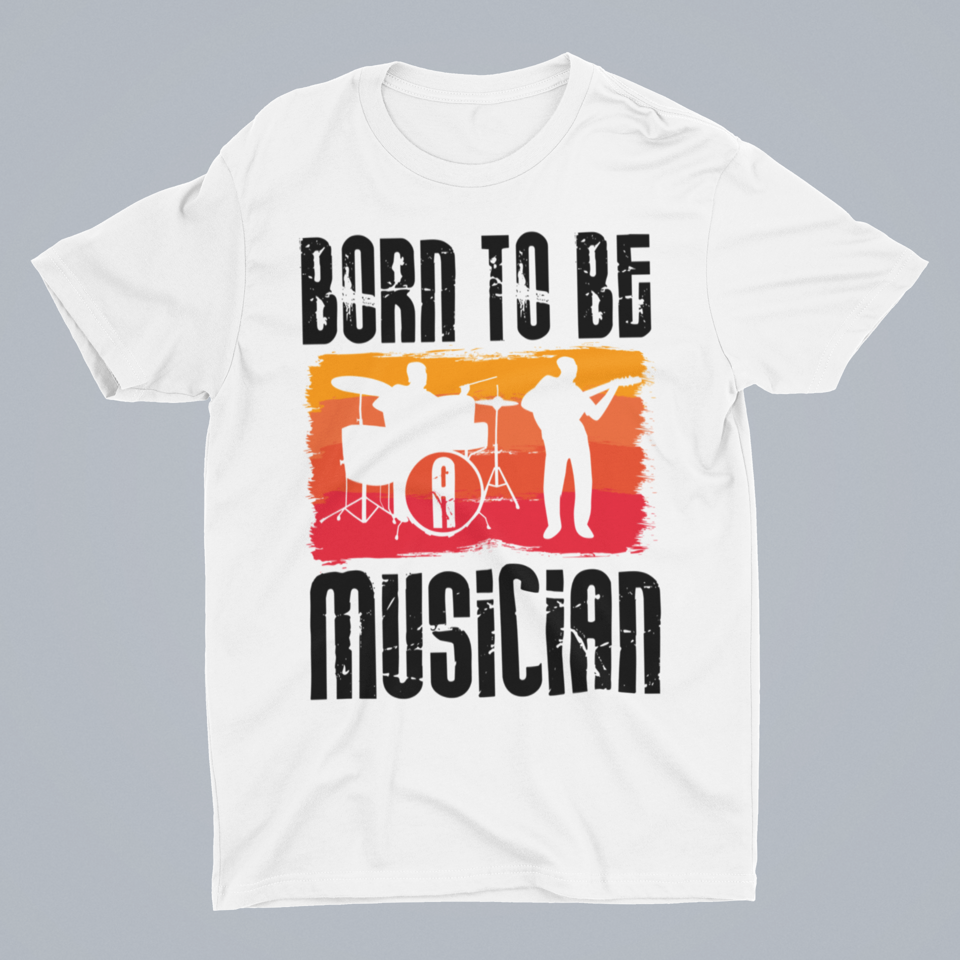 Born To Be A Musician White Round Neck T-Shirt for Men